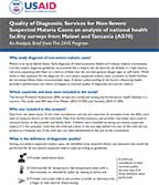 Cover of Quality of Diagnostic Services for Non-Severe Suspected Malaria Cases: an analysis of national health facility surveys from Malawi and Tanzania  (Analysis Brief) (English)