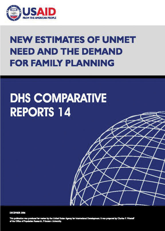 Cover of New Estimates of Unmet Need and the Demand for Family Planning (English)