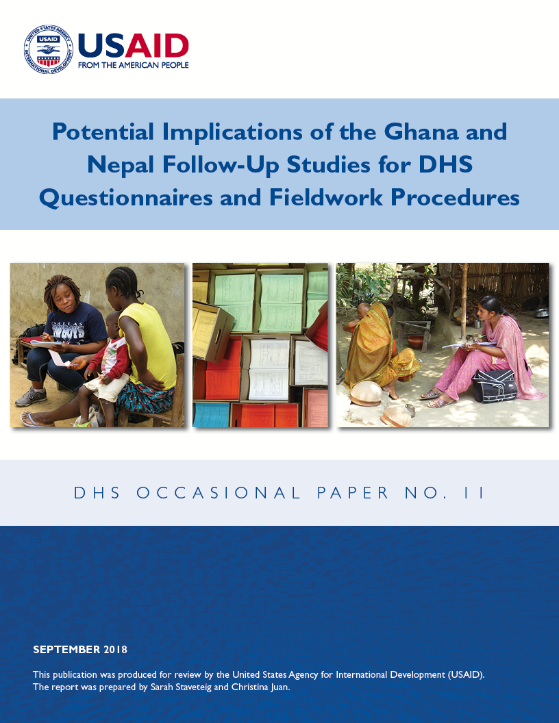 Cover of Potential Implications of the Ghana and Nepal Follow-Up Studies for DHS Questionnaires and Fieldwork Procedures (English)